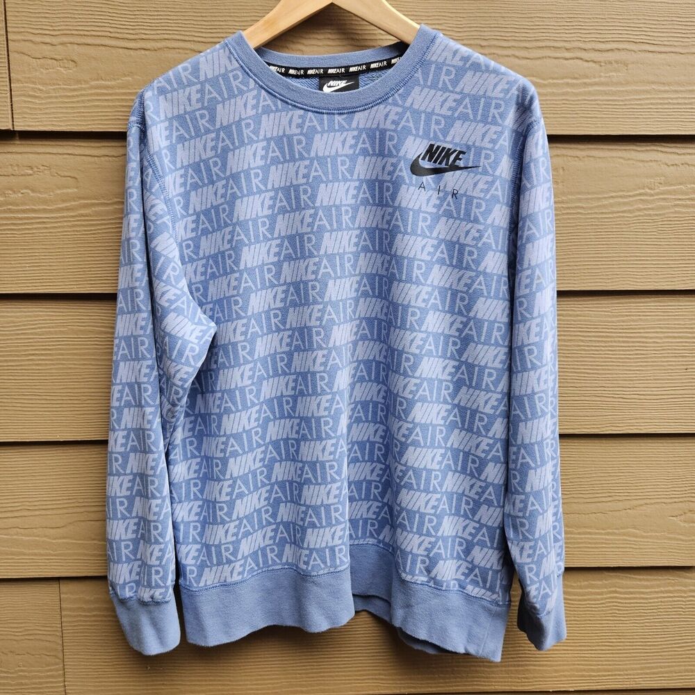 Nike Air Women's Top Size M Blue Pullover Sweater All Over Logo Swoosh AA2